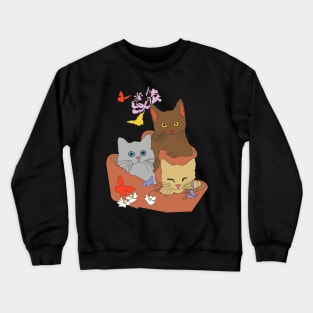 Cats and Kittens in a floral basket Crewneck Sweatshirt